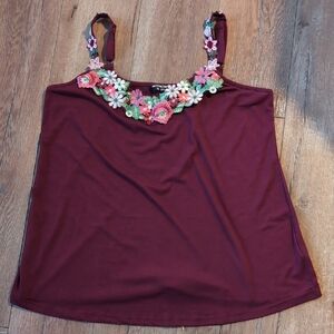 BloomChic Burgundy Camisole with Floral Accents